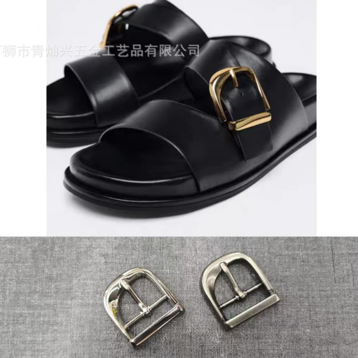 Qingcan Hardware Summer New Metal Square Buckle Slide Sandals Simple Women's Horsebit Heel Buckle