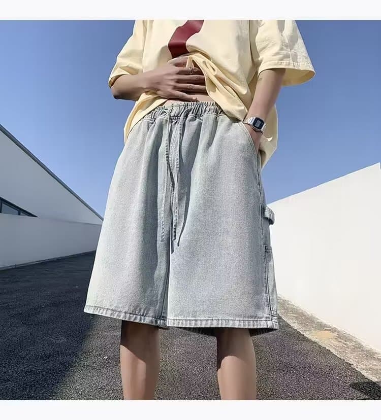 2023 Denim Shorts Men Summer Loose Straight Work Bermuda Shorts American Retro Wide Leg Casual Men's Shorts