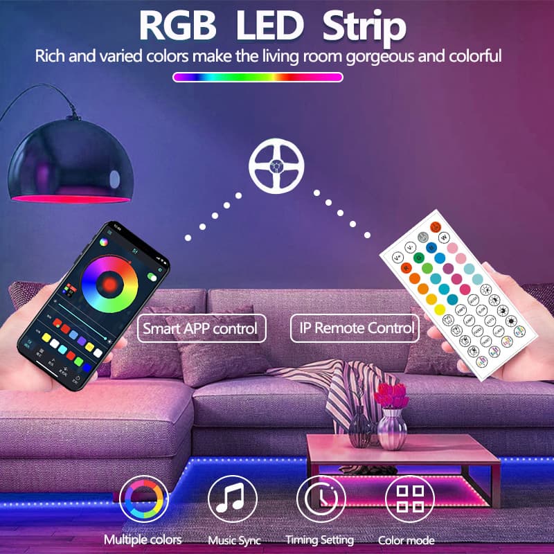 WiFi Bluetooth LED strip light set RGB seven-color light strip with sound pickup e-sports bedroom ambient light new ultra-thin custom mold