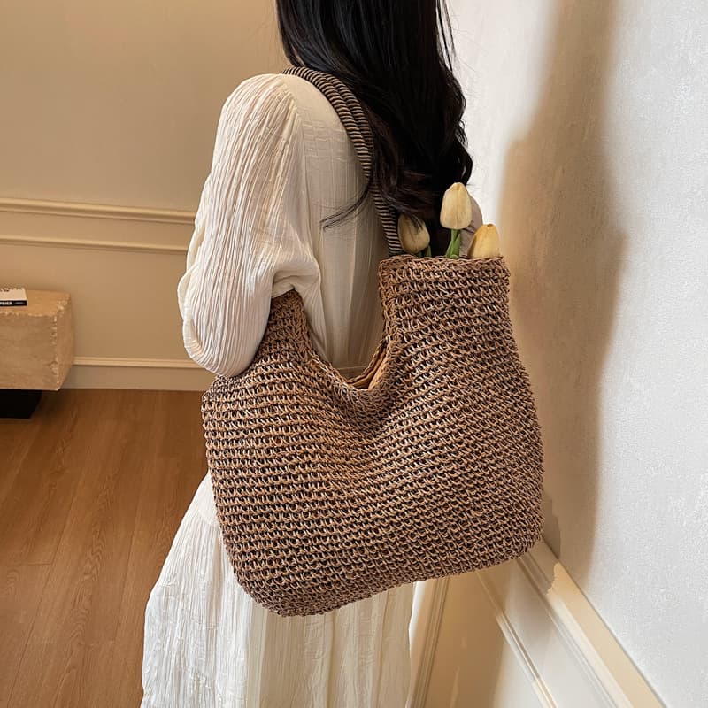 Cute Bow Straw Bag for Women 2026 New Spring Summer Shoulder Tote, Beach Woven Bag
