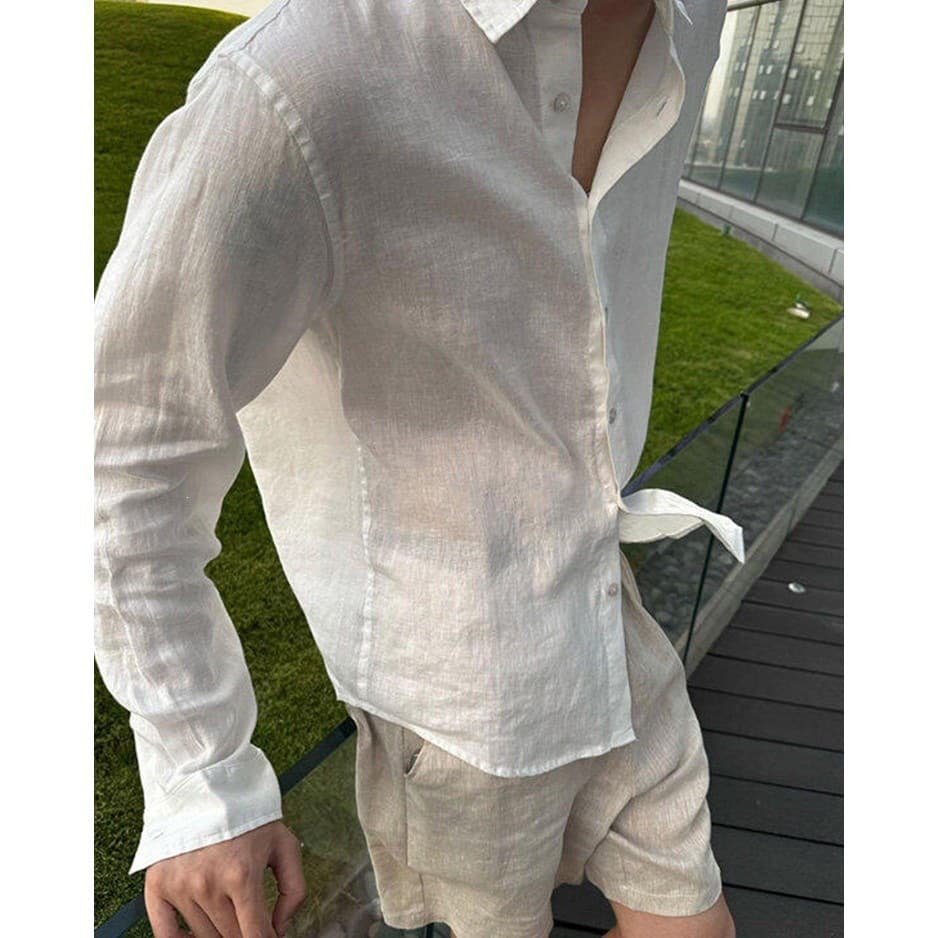 Navy blue thin linen shirt for men, summer style, new and old money style, long-sleeved shirt, ice silk, breathable, sun protection, wholesale.