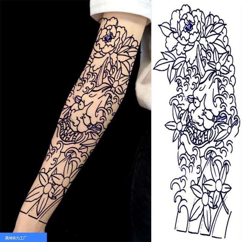 Full Arm Tattoo Stickers Waterproof Men and Women Long-Lasting Flower Arm Arm Leg Artificial Prajna Chinese Dragon Flower Leg Tattoo Stickers
