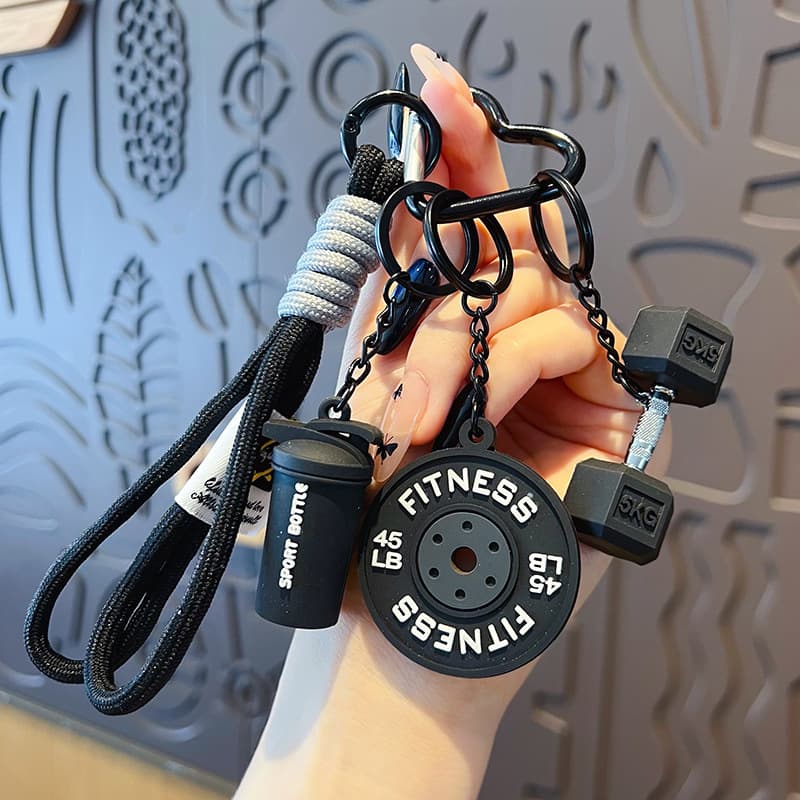 DIY handmade fitness-themed keychain ornament, creative barbell design for women, Miu series bag charm, couple keychain