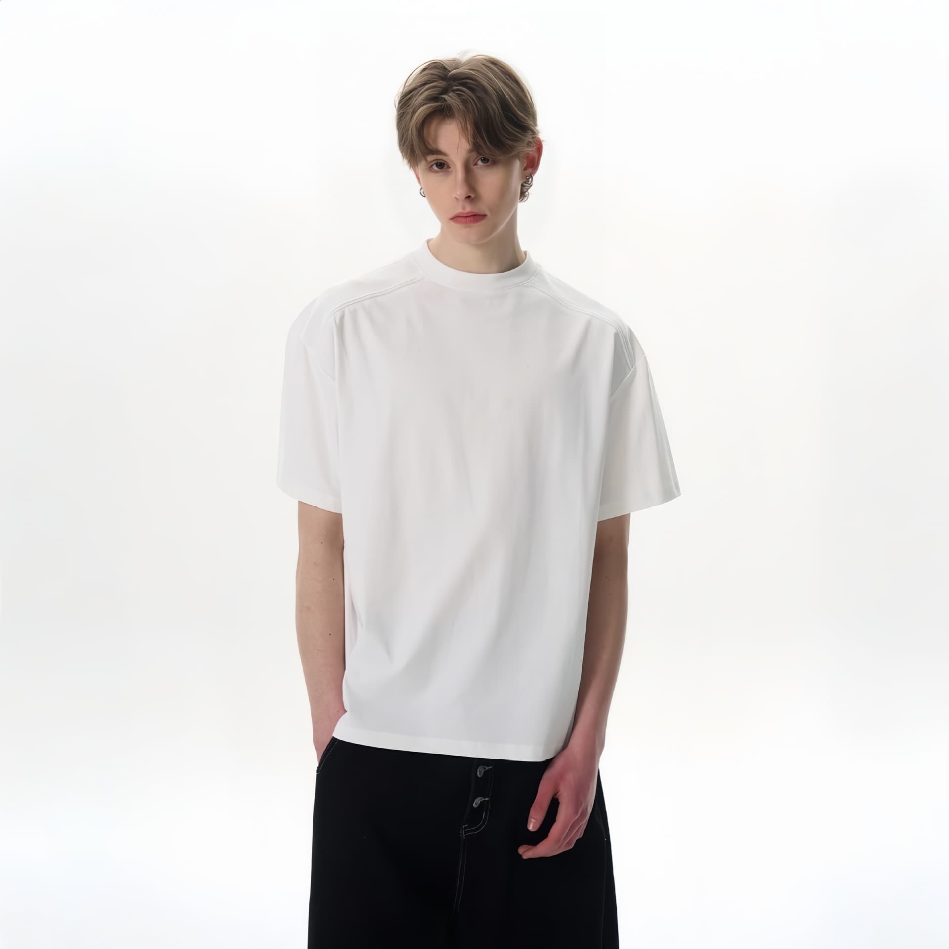 American Loose Heavyweight T-Shirt for Men, Streetwear Casual Simple Fashion Versatile Round Neck Solid Basic Tee