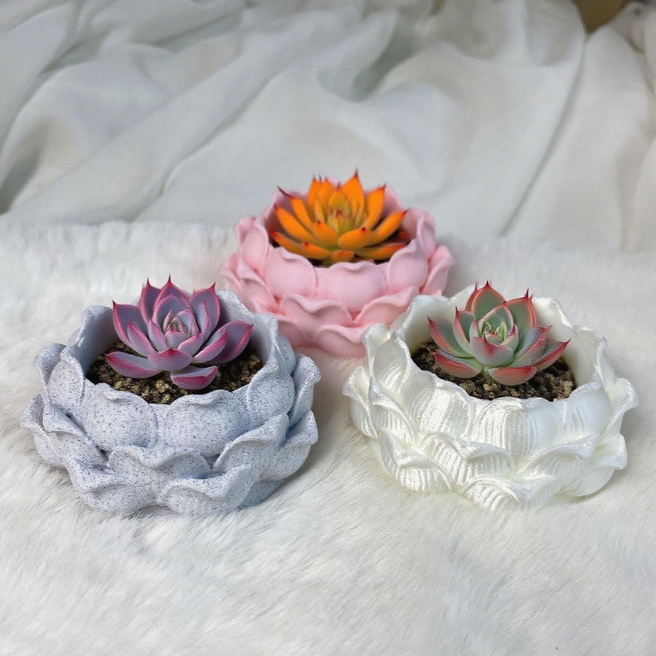 Cross-Border Hot 3D Printed Creative Lotus Succulent Pot Three-Dimensional Shape Planting Small Plant Home Decoration