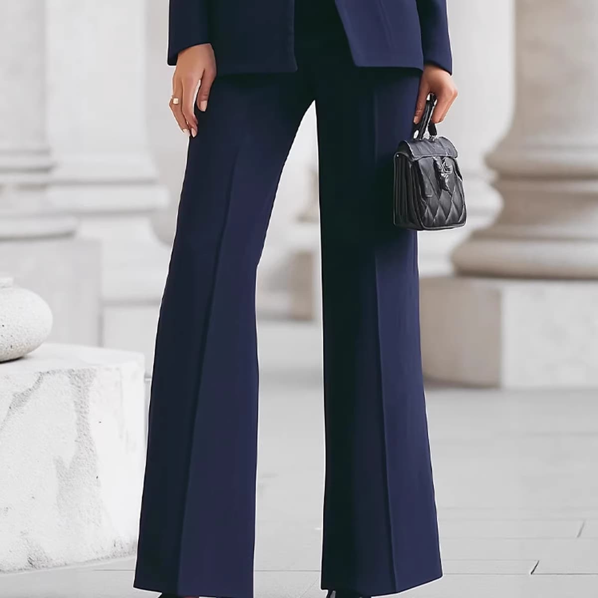 2025 European and American Women's Clothing Boutique Long-Sleeve Solid Color Pocket One-Button Blazer + Long Suit Pants Two-Piece Set