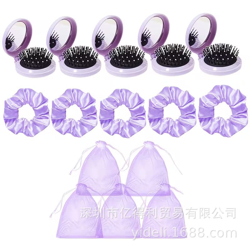 Cross-border hot-selling portable folding mirror comb satin scrunchie gift set for spas, overnight stays, and birthday parties.