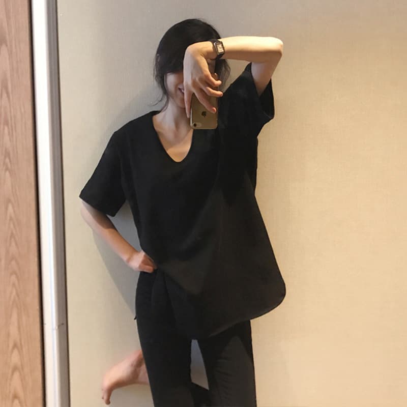 Women's Solid Color Short Sleeve T-Shirt 2026 Summer Korean New Style Mid-Length Loose Plus Size Top Women's Clothing Wholesale