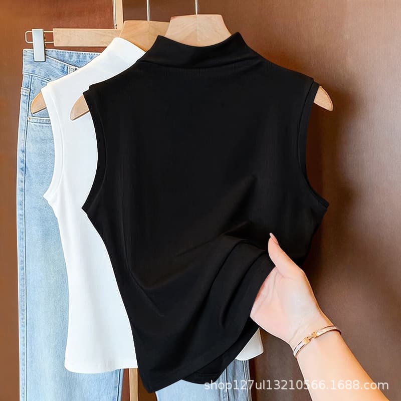 Ribbed Tank Top Women Summer Sexy Fitting Sleeveless Minimalist Office Inner Layer Top