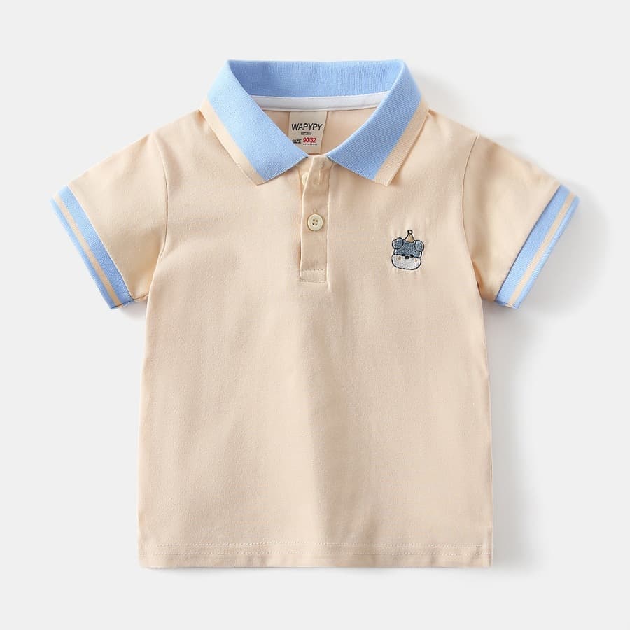 Boys' short-sleeved T-shirt, 2026 summer new style, children's short-sleeved collared polo shirt, baby cartoon embroidered top, dropshipping available.