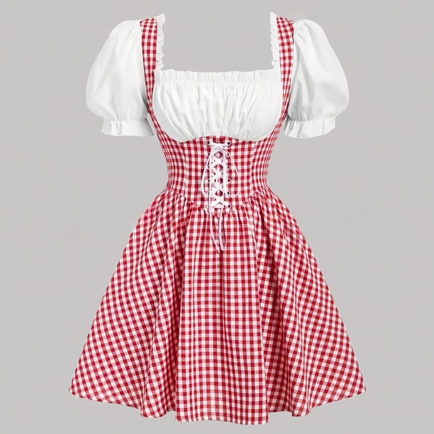 Retro red plaid patchwork women's dress, traditional dress, maid outfit, new style.