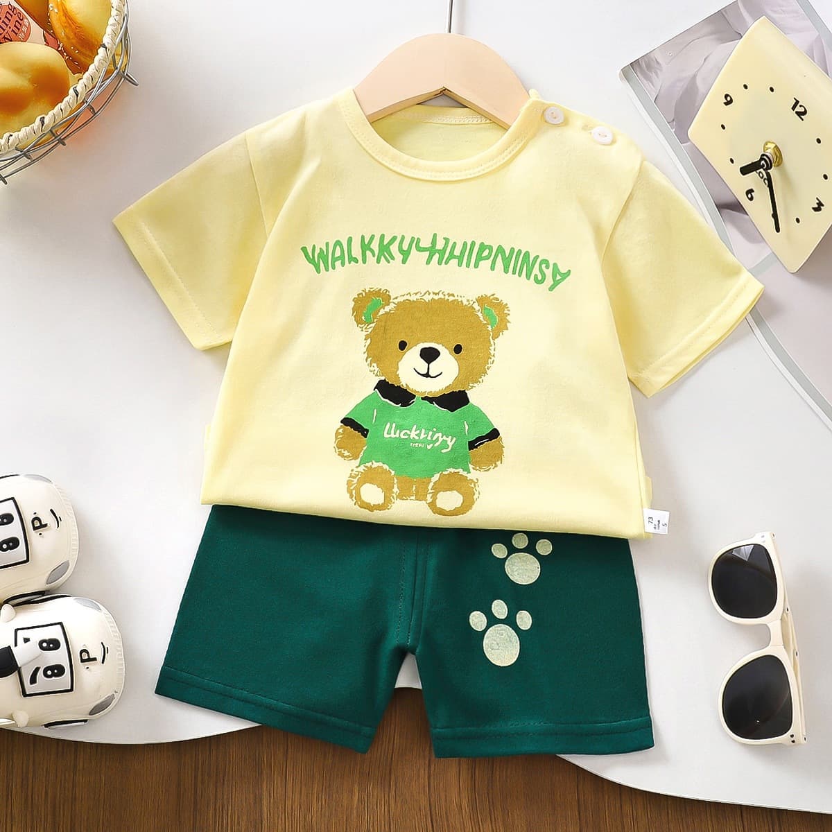 Summer New Korean Children's Short Sleeve Set Pure Cotton Boys Shorts Thin Girls Summer Wear Cross-border Wholesale