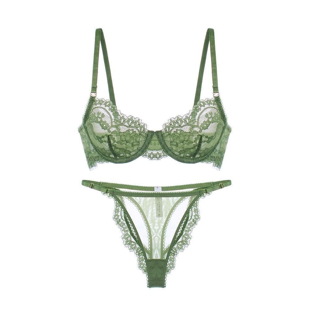 Sexy Lingerie French Ultra-Thin Transparent Lace Bra Set Large Bust Minimizer