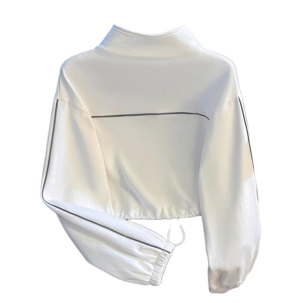 Recommended for Personal Collection~ Double Zipper Stand Collar Sweatshirt Cardigan Jacket for Women, Loose Fit, Short Style for Petite Figures, Suitable for Spring and Autumn