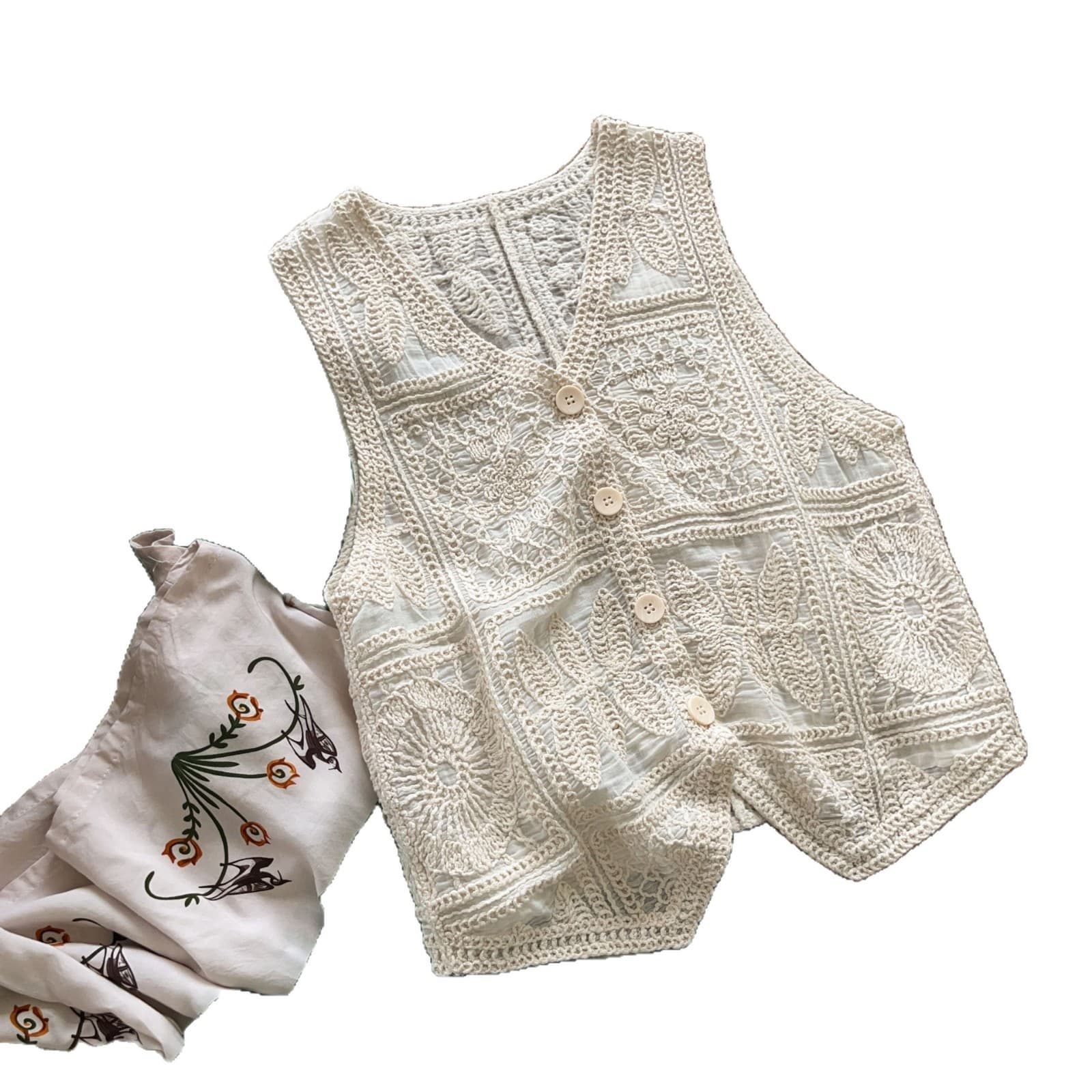 Bohemian Vest Women Summer Atmosphere 3D Embroidery Layering Sleeveless Cardigan Top