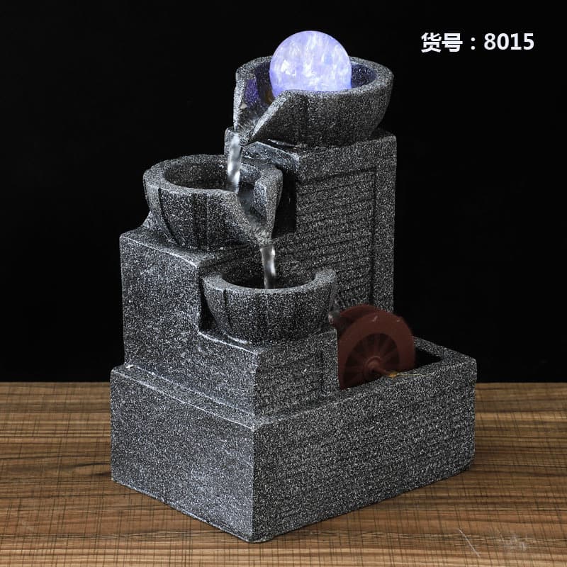 Cross-border New Flowing Water Desktop Rockery Ornament Feng Shui Wheel Fish Tank Craft Home Decoration Opening Gift