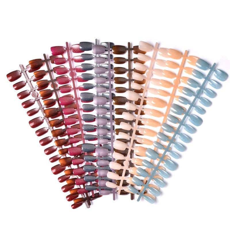 Short Trapezoidal Solid Color Starlight Chasing Small Bulb Cat Eye Wearable Nails, Simple Pre-Made Nails, Wholesale