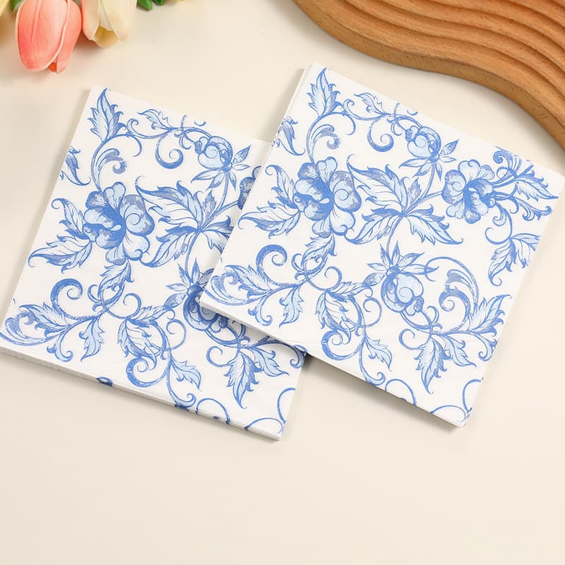 Cross-Border Blue and White Porcelain Printed Napkins European Retro Disposable Napkins Restaurant Party Hotel Napkins Wholesale