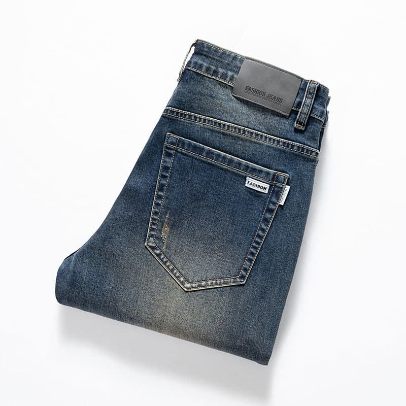 New high-end cropped jeans with anti-theft zipper pockets for men, spring/summer trendy straight leg slim fit casual straight-leg pants.