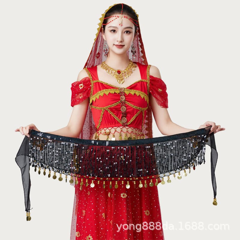 Halloween Belly Dance Sequin Fringe Hip Scarf Stage Performance Beaded Coin Belt Indian Dance Waist Chain Wholesale