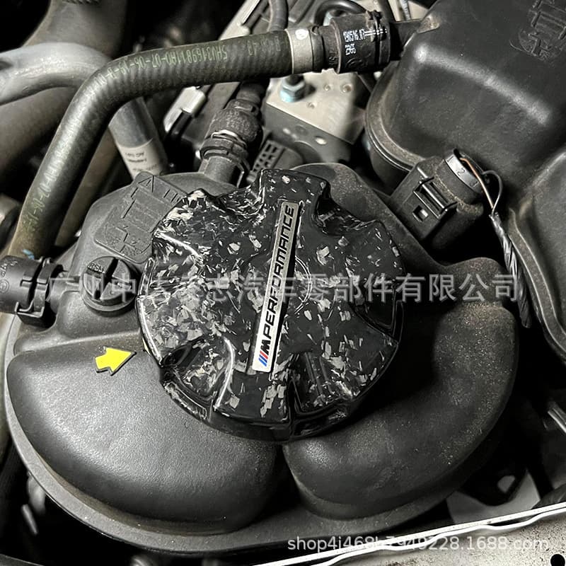 Carbon fiber modification of oil cap for BMW G20, G30, G05, G06, 34, 56, 7 series, X3, X4, X5, X6, X7, and F30