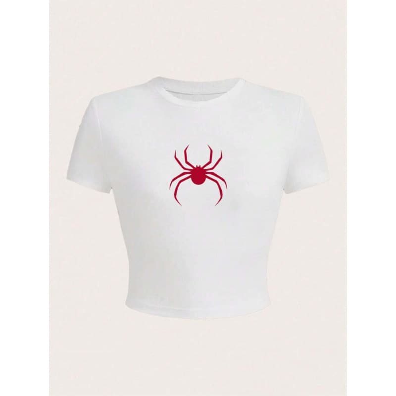 Shein Amazon Fashion Trendy Cropped Top Fitted Women's Short Top Spider 3D Print Custom