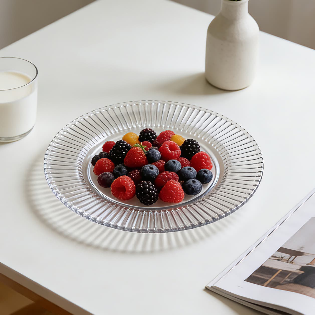 Striped Glass Plate Ins Style Exquisite Home Fruit Plate Restaurant Banquet Living Room Food Salad Glass Plate