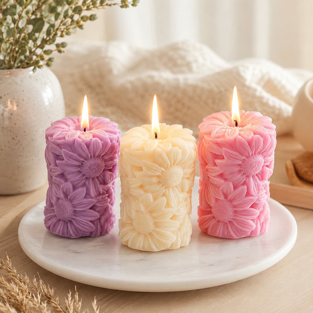 BKC1001 3D Rose Column Craft Candle Silicone Mold