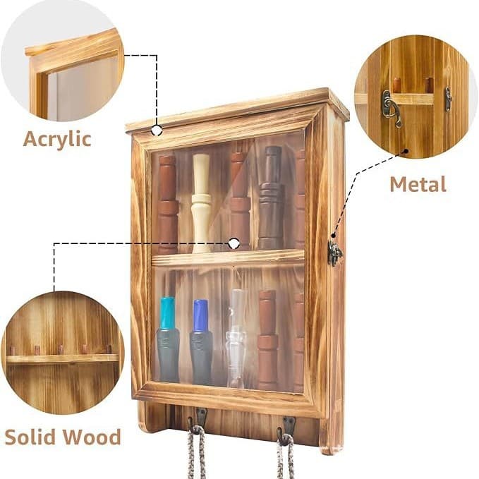 Wall-Mounted Wooden Transparent Display Shelf with Hooks, Double-Layer Organizer