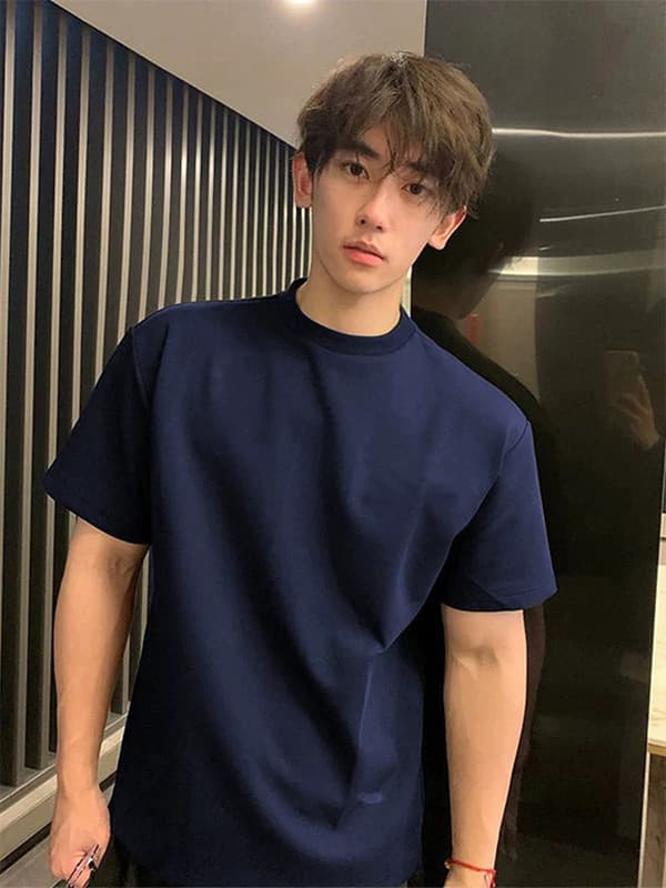 Summer Heavyweight Simple Straight Shoulder Short Sleeve T-Shirt, Cleanfit Small Collar, American Style