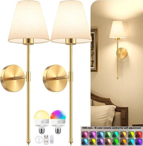 No Wiring Wall Lamp Bedroom Atmosphere Living Room Fabric Shade Charging Dimmable