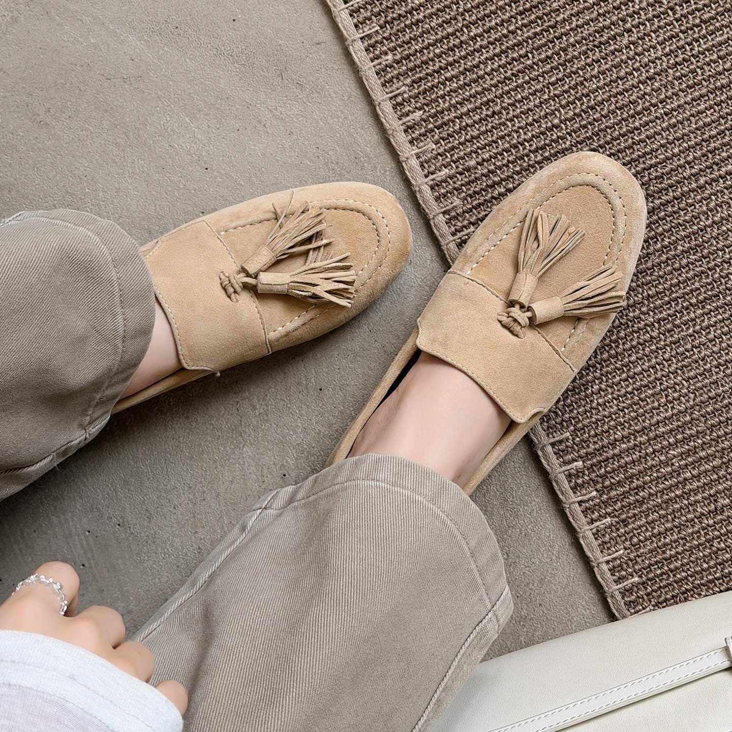 French Vintage Suede Tassel Loafers New Commuter Brown Casual Shoes