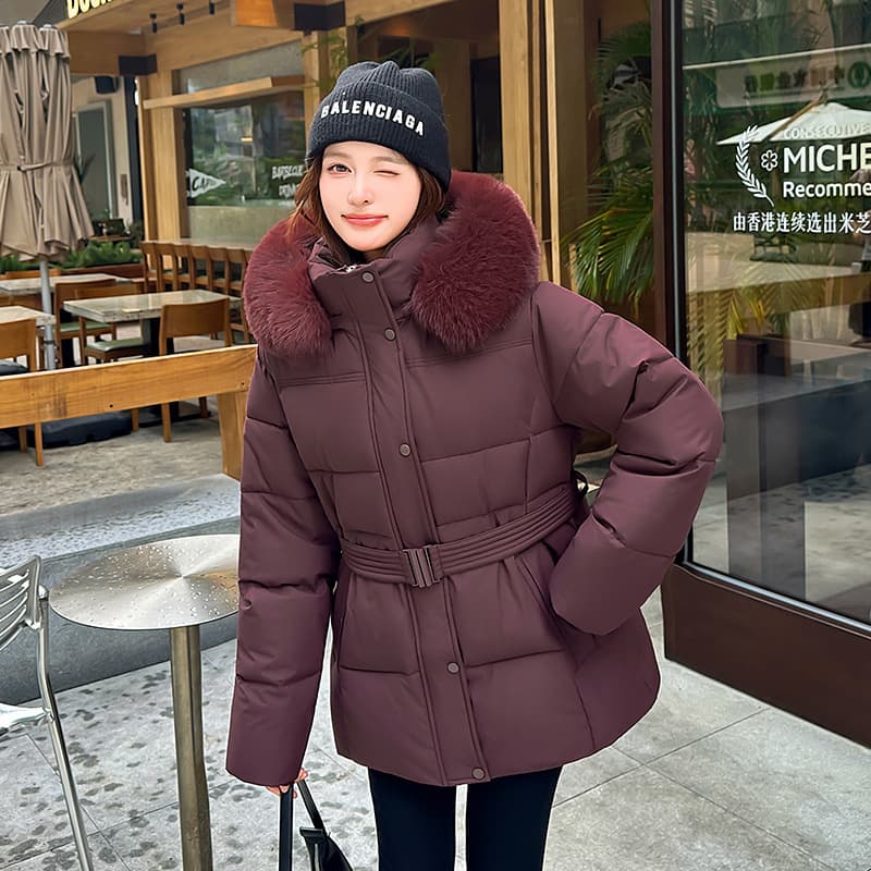 Women's imported cotton-padded jacket, new winter style, Korean style, loose fit, hooded, fur collar, thickened, warm, mid-length puffer jacket.
