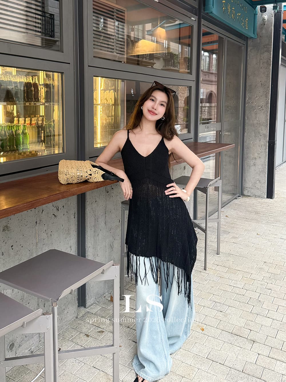 【LS New Brand】Black Label Minimalist Designer Early Spring New Arrival Simple Fringe Knit Camisole Top Women 58032#