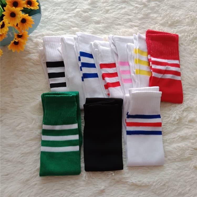 Three-Stripe Striped Sports Socks Football Socks Student Socks Mid-Calf Socks Kindergarten Children Adult Heelless Straight Tube