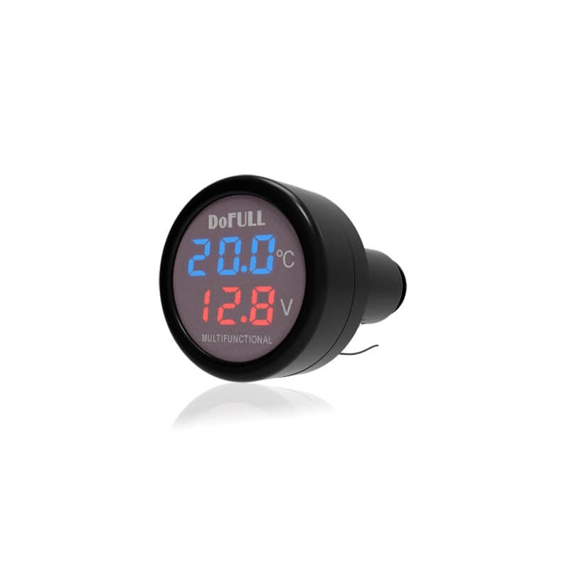 In-vehicle temperature and voltage display, cigarette lighter electronic thermometer, digital display, 12V battery voltage measurement.