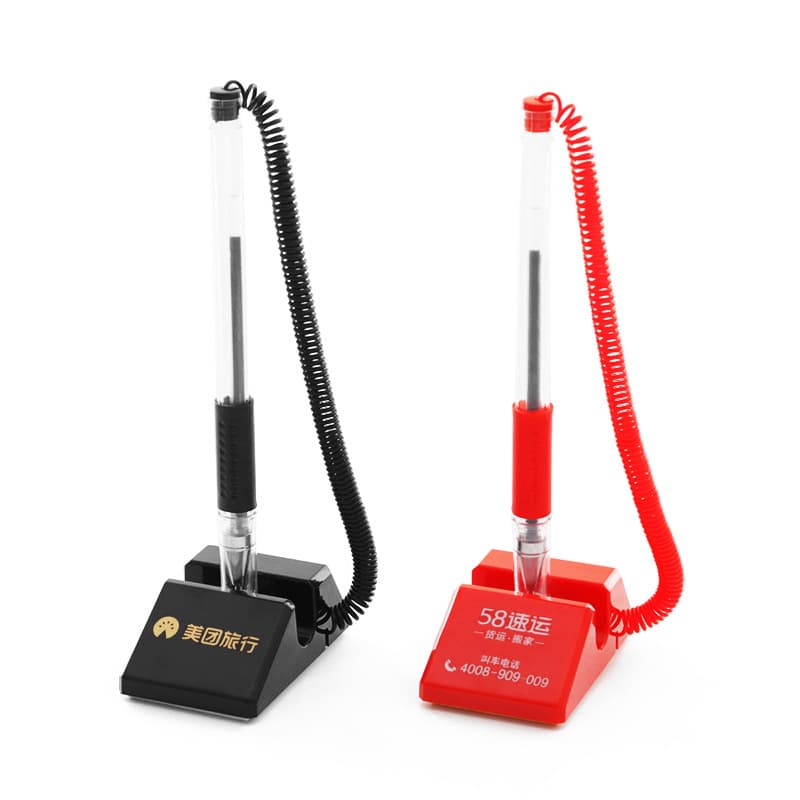 Office Desk Pen Holder Fixed Signing Pen Bank Counter Pen Advertising Desktop Spring Telephone Coil Adhesive Gel Pen Customizable