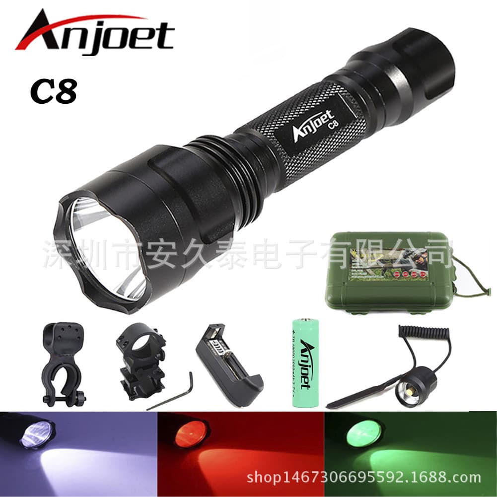 C8 red light/green light/white light T6-Q5 tactical bright flashlight outdoor cycling bicycle lighting long shot
