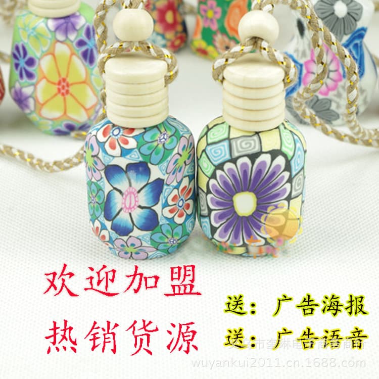 Factory Polymer Clay Essential Oil Bottle Exquisite Car Perfume Hanging Ornament Car Freshener Deodorizer Polymer Clay Perfume Bottle