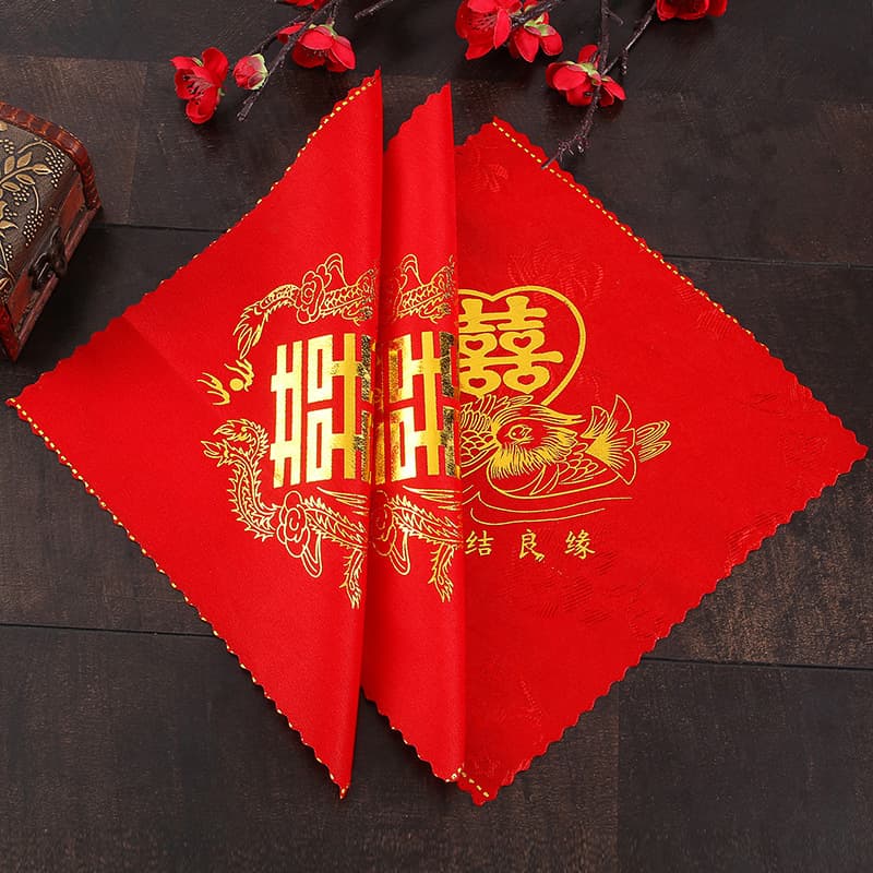 Red Wedding Handkerchief, Permanent Knot, Concentric Red Handkerchief, Dragon and Phoenix Happiness Handkerchief, Wedding Supplies Wholesale