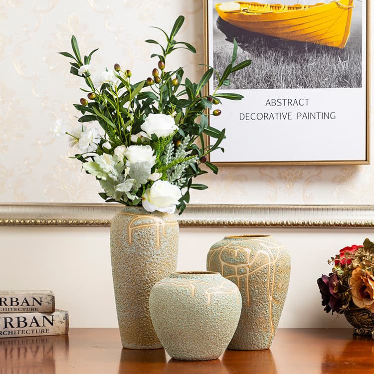 Bubble Glaze Soft Hotel Model Room Crafts Home Accessories Ornaments Jingdezhen Ceramic Vase Three-piece Set