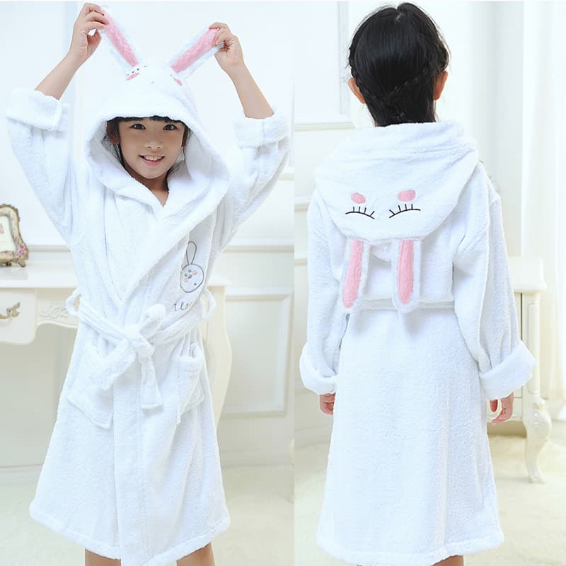 Thickened Pure Cotton Children's Bathrobe with Hat for Swimming and Bathing Unisex Baby Gown Natural Style Long Sleeve Cardigan