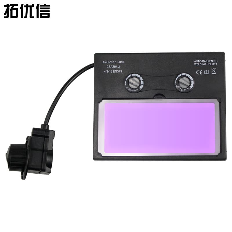 Solar-powered auto-darkening welding helmet with welding goggles, lens set, protective helmet, light lens box, and goggles