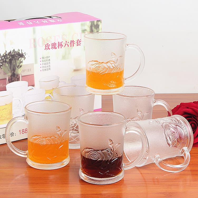Transparent Glass Cup Set Rose Cup 6-Piece Set Household Water Cup 2-Piece Set Promotional Event Gift Cup