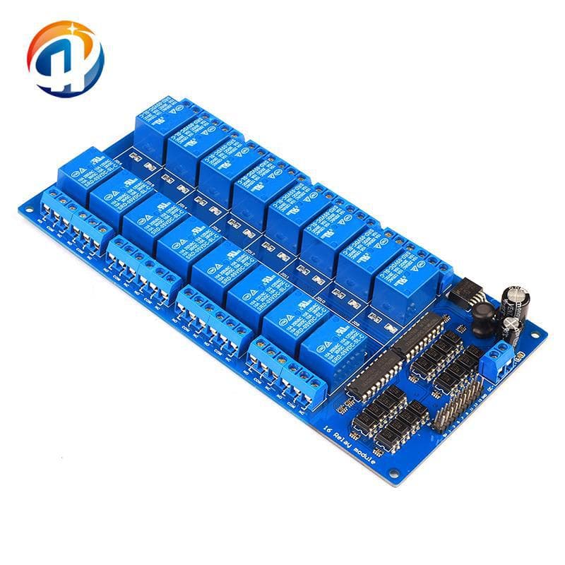 16-Channel Relay Module with Optocoupler Protection and LM2596 Power Supply 5V/12V/24V