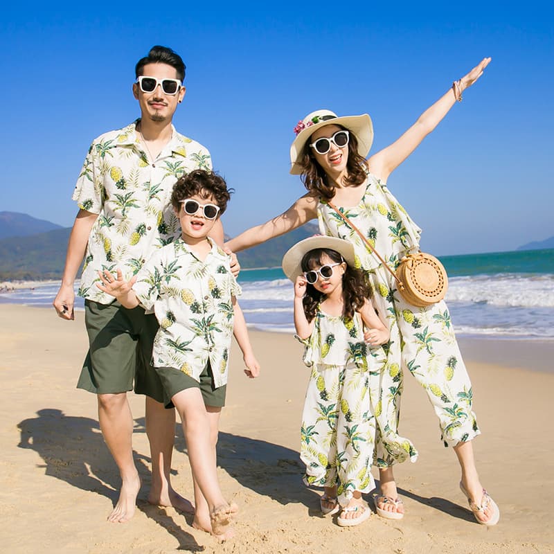 2024 New Mother-Daughter Matching Family Outfits Summer Beach Shirt Set with Wide-Leg Jumpsuit