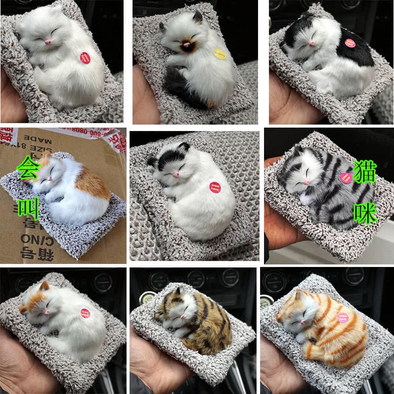 Simulated cat that meows, bamboo charcoal cat, activated carbon car ornament, includes accessories and carbon crystal ornaments.