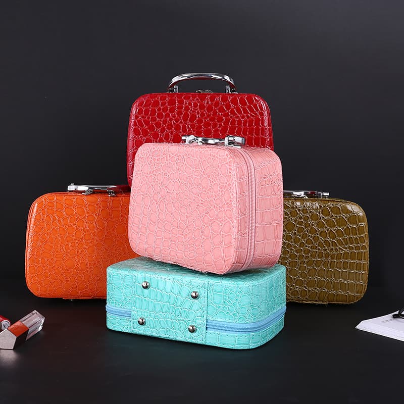 Stone Pattern PU Makeup Case with Mirror, Leopard Print Lining, Sewing Box, Gift Wholesale