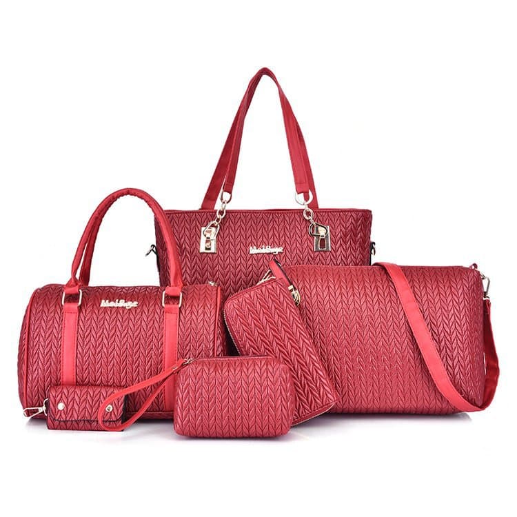 Pleated Shoulder Bag 6-Piece Set Large Capacity Tote Crossbody Bag