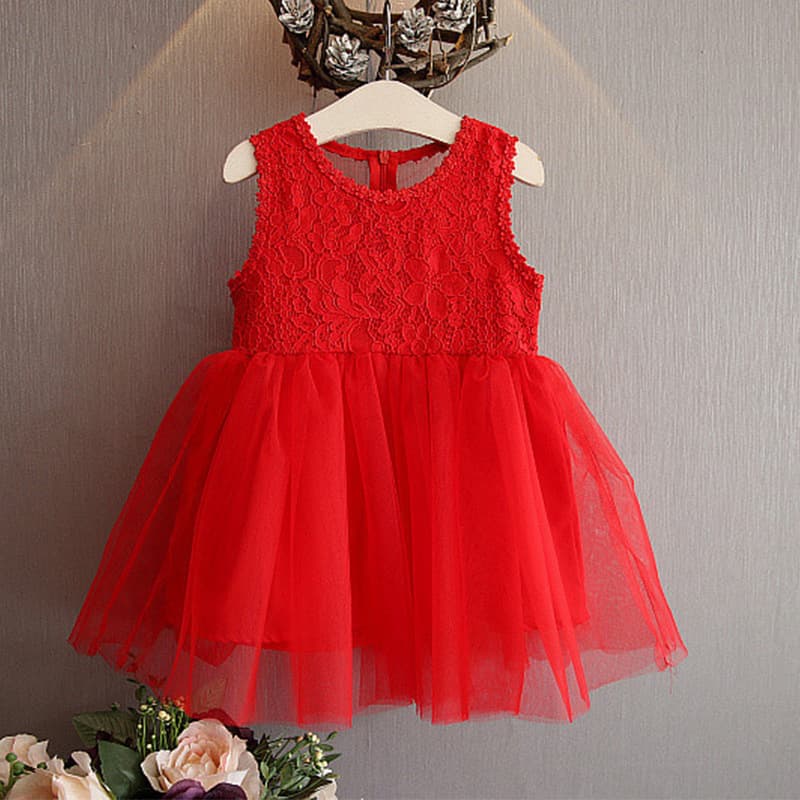 Girls 2025 New Lace Sleeveless Dress Summer Princess Kids Dress Performance Dance Costume
